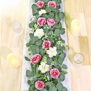lot 11230 image: TOCHGREEN 2 Pack Artificial Eucalyptus Flower Garland with Pink White Roses