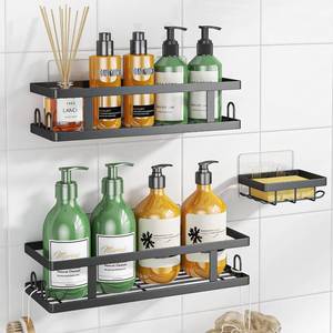 lot 11231 image: Youvip Adhesive Shower Caddy, Black, 3 Pack