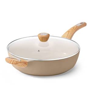 lot 11237 image: SENSARTE Ceramic Nonstick Frying Pan Skillet with Lid, 13.3 Inch Large Deep Frying Pan, 6 QT Saute Pan, Induction Pan, Healthy Non Toxic Cooking Pan with Helper Handle, PFOA PFAS PTFE Free (Used)