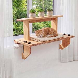 lot 11238 image: Fiwochic Double-layer Window Sill Extender Plant Shelf, 2021 Inch Detachable Adjustable Window Sill Extender Shelf Stand for Plants Cat Perch, Renter Friendly No DrillingDamage (Natural Wood Color)