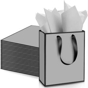 lot 12193 image: Yeaqee 24 Pack Metallic Paper Gift Bags, Gray, Black