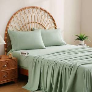 lot 12194 image: JSD Sage Green Full Microfiber Sheet Set Side Pocket, Deep Pocket with Corner Straps (Slight Use)