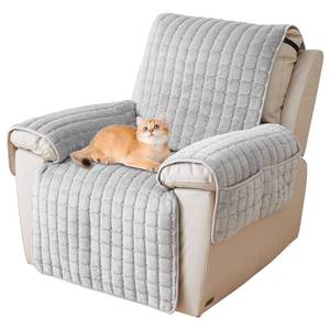 lot 12198 image: Lovehavren Premium Plush Recliner Slipcover, Washable Quilted Flannel Recliner Chair Covers, with Side Pockets for Kids & Pets (Grey, 30)