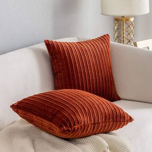 lot 12200 image: Kevin Textile Striped Corduroy 22x22 Pillow Covers 2 Pack, Burnt Brick