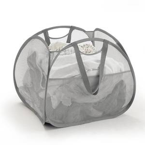 lot 12204 image: Collapsible Mesh Pop Up Laundry Basket with Side Pocket & Handles, Grey