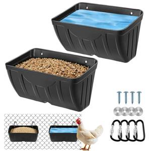 lot 12205 image: Chicken Feeder Waterer,Hanging Goat Feeders,5 Quart2 Pack,Feeder Trough for Sheep Duck Poultry Dog, Fence Feeder Trough Livestock Feeding Container, Chicken Coop Accessories,Black