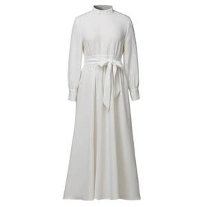 lot 12218 image: CAMDOM Church Clergy Dress for Women Long Sleeve A Line Elegant Maxi Dress with Tab Insert Stand Collar and Belt White