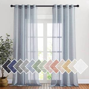 lot 12219 image: NICETOWN Linen Semi Sheer Flax Curtains 96 L, Eyelet Top Bedroom Window Privacy Translucent Light Filtering Flax Sheer Drapes for Guest Room, 104 inches Wide Total 2 Panels, Sea Mist