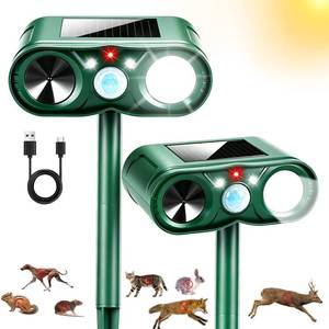 lot 12224 image: 2Pack Upgraded Sonic Fortress Pro Deer Repellent Solar Ultrasonic Animal Repellent Outdoor Cat Deterrent with Motion Sensor Strobe Light for Skunk Rabbit Raccoon Squirrel Fortress Pro for Yard Garden (Used)