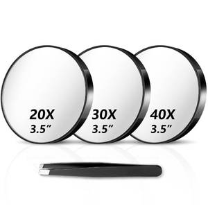 lot 12245 image: Haikopoon Magnifying Mirror 20X&30X&40X 3Packs with Tweezer and Suction Cups Set, 3.5 Inches Compact Travel Magnified Mirror-Black