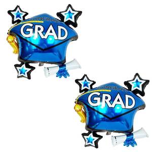 lot 12288 image: 2026 Graduation Cap Balloons Mylar Balloons 2Pcs (Blue)  High School & College Grad Party Decor Supplies for Graduation Gift