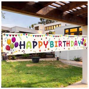 lot 12293 image: Large Happy Birthday Yard Banner, 19.7  118 in Colorful Birthday Hanging Decorations for Adults and Kids and Party Supplies (White Ribbon Included)