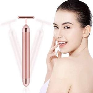 lot 12308 image: Beauty Bar 24k Golden Pulse Facial Massager, GOODYBUY T-Shape Electric Sign Face Massage Tools for Sensitive Skin Face Pull Tight Firming Lift