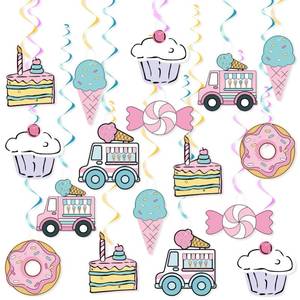 lot 12340 image: Sweet Comic Ice Cream Donut Hanging Swirl Party Decor, Pastel Cartoon 2D Comic DonutCandy Party Ceiling Streamers for Girl Ice Cream Theme Birthday Party Kids Candy Wedding Baby Shower Party Supplies