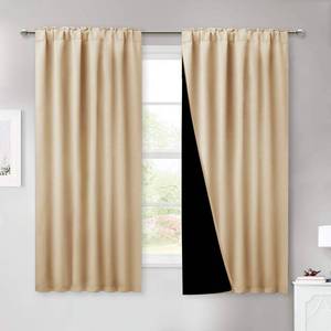lot 13776 image: NICETOWN Bedroom Full Blackout Cold Reducing Curtain Panels, Super Thick Insulated Window Covers, Truly Blackout Draperies with Black Liner for Bathroom Window (Biscotti Beige, Set of 2, 52 by 63)
