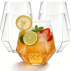 lot 13779 image: Diamond Plastic Wine Glasses,40 Pack Unbreakable Whiskey Cocktail Wine Champagne Glasses,12 Ounce Durable Disposable Cups Gold Rim for Parties, Weddings, Birthdays (40pack 12oz D6 Transparent)