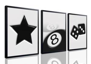 lot 13785 image: Black And White Wall Art Set of 3, Vintage Y2k Dice 8 Ball Canvas Prints Painting, Funky Lucky Preppy Posters Pictures For Game Room Apartment Dorm Teenager Room Wall Decor 12x16 Inch Framed