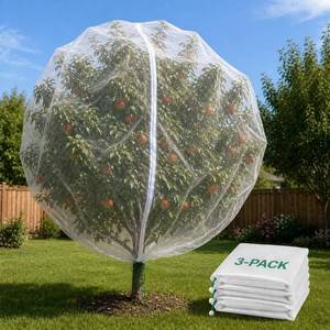lot 13791 image: 3 Pack 10 x 10 ft Large Fruit Tree Netting Covers with Zipper & Drawstring, Extra Fine Mesh Garden Netting for Blueberry Peach Apple Trees, Protects Fruit from Birds, Squirrels, Deer, Cicadas, Beetles