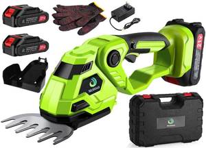 lot 13803 image: Cordless Hedge Trimmer,Cordless Grass Shear & Hedge Shear with a 5.3-inch Lawn Mower Blade, with 2 PCS Rechargeable Battery and Charger for Garden,Lawn.Note It Does not Include the 9-inch Blade.