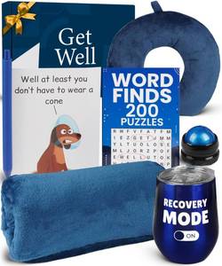lot 13804 image: Amabeen Gifts Get Well Soon Gift Basket for Men �� Recovery & After Surgery Care Package - Neck Pillow, Plush Blanket, Insulated Tumbler, Massage Roller, Puzzle Book, Funny Card, Pen