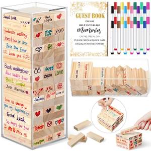 lot 13817 image: Beeveer 80 Pcs Wedding Guest Book Alternative Wooden Block Guest Book for Wedding Sign in Bridal Shower Decoration 54 Pcs Wooden Block Bridal Shower Game for Sign in, Reception(Leaves)