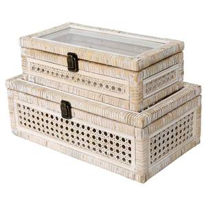 lot 13818 image: Set of 2 Rattan and Cane Stacking Boxes ,12 and 14, White Wash