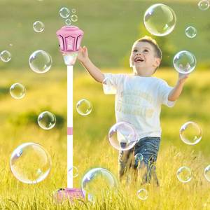 lot 13829 image: Bubble Maker Stand Machine with Lights and Music for Outdoor, 21-47 Inches Adjustable Bubble Torch, Bubble Machine for Wedding Birthday Outdoor Party (Pink)