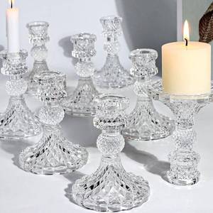 lot 13835 image: DARJEN Candlestick Holders Set,12Pcs 4 H Taper Candle Holders Bulk, Clear Glass Candle Holders for Wedding, Spring Party, Romantic Dinner, Festival & Windowsill Decor