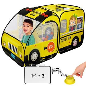 lot 13841 image: School Bus Pop-Up Kids Tent with Sound Play Button, Ball Pit for Toddler & Up - Easy Setup Tent for Indoor & Outdoor, Daycare Playground Activities & Pretend Play, Great for Kids