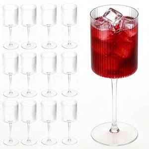 lot 13844 image: EHLOPMN 24 Pack 9oz Clear Ribbed Plastic Stemmed Wine Glasses