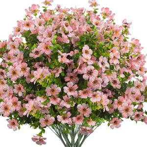 lot 13851 image: Grunyia Artificial Fake Flowers for Outdoor Spring Decoration, 16 Bundles Faux Silk Colorful Daisy UV Resistant Realistic for Outside Porch Patio Home Yard Garden Planters Pots Window Box (Pink)