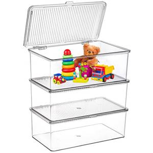lot 13852 image: ZENFUN Set of 3 Small Stackable Storage Bins with Hinged Lid, Acrylic Organizer Box, Clear Makeup Organizer Box, Cosmetic Case for Home, Office