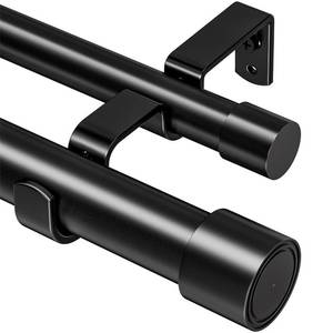 lot 13854 image: Abiglifty Double Curtain Rod 56 to 68 Inch, 1 Inch Telescoping Double Curtain Rods for Windows, Black Double Curtain Rod with Classic Cap Finial, Black
