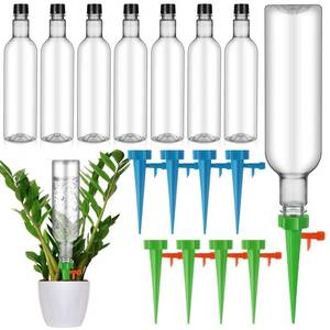 lot 13857 image: SiliFine 8 Set Plant Watering Devices with Self Watering Spikes and 26 oz Plastic Bottles Plant Waterer Devices with Adjustable Control Valve Switch Indoor Outdoor (Clear)