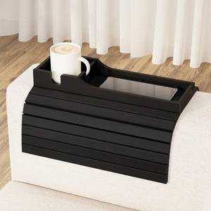 lot 13864 image: SpaceAid Bamboo Couch Cup Holder, Anti Falling Foldable Sofa Armrest Tray with Cup Holder, Couch Arm Side Table Organizer for Drink Cup Remote Snacks (Black)