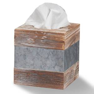 lot 14275 image: Barnyard Designs Rustic Wood and Metal Tissue Box Cover Holder, 6x6