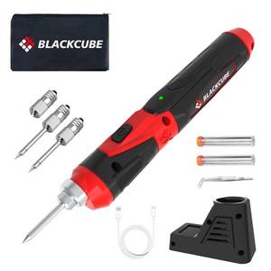 lot 14280 image: BLACKCUBE 4V Cordless Soldering Iron Kit, Rechargeable Soldering Iron with 2000mAH Rapid Heat Lithium-Ion Battery, LED Spotlight & Solder Tips, Professional Portable Welding Tool for DIY and Home Use