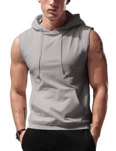 lot 14288 image: Amussiar Mens Fitness Sport Sleeveless Hoodie Vest Gym Running Training Hooded Tank Top Bodybuilding Cotton Muscles Shirt Grey Large