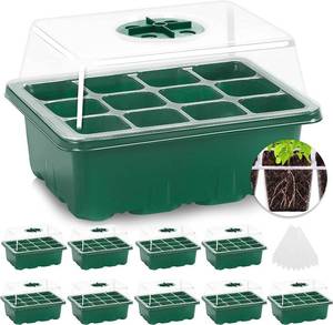 lot 14301 image: MIXC 10 Pack Seed Starter Tray, 120Cell Stater Kit with Humidity Dome Green