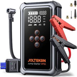 lot 14309 image: Joltekon Car Battery Jump Starter with Air Compressor 6000A 150PSI, Car Jumper Starter Portable (All Gas10L Diesel), Jump Box Car Battery with Auto-Shutoff Tire Inflator, Jumper Cables and Light
