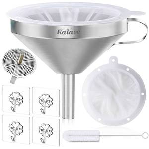 lot 14311 image: KALAVE Premium Stainless Steel Funnel, 5 Inch Food Grade Kitchen Funnels with 200 Mesh Food Filter Strainer for Filling Bottles, Oils, Juice, Wine, Coffee, Milk