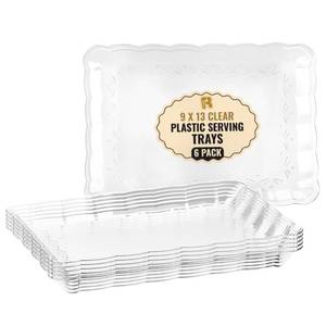 lot 14315 image: 6 Pack Clear Plastic Serving Trays for Party, 9 x 13 Inch - Heavy Duty Plastic Trays for Food - Rectangular Party Serving Trays and Platters - Clear Disposable Trays