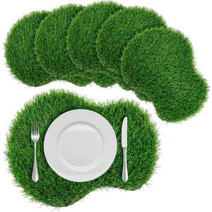 lot 14327 image: Gandeer 6 Pcs Golf Artificial Grass Mat Placemats for Golf Party Decorations Centerpieces for Table Green Fake Grass Tiles Placemats Birthday Party Decorations for Wedding Baby Shower