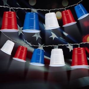 lot 14337 image: Hiboom 1 Pack 6.56 ft Red White Blue Shot Cup String Lights for 4th of July