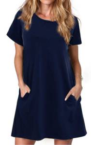 lot 14358 image: Alaster Womens 2026 Casual Summer T Shirt Dress Navy Blue Loose Round Neck Tunic Plus Size Dresses with Pocket 2XL