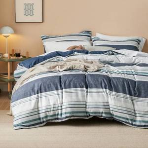 lot 14369 image: Bedsure Duvet Cover Queen Size - Reversible Striped Duvet Cover Set with Zipper Closure, 3 Pieces Blue Bedding Set with 8 Corner Ties and 2 Pillow Shams 20x26