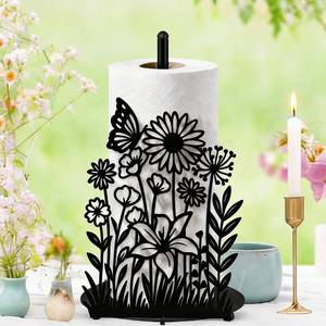 lot 14375 image: Yiyiring Wildflower Kitchen Countertop Paper Towel Holder Decorative Paper Towel Holder Black Metal Tissue Stand Kitchen Decor Accessories for Home Party Bathroom Countertop Dining Table
