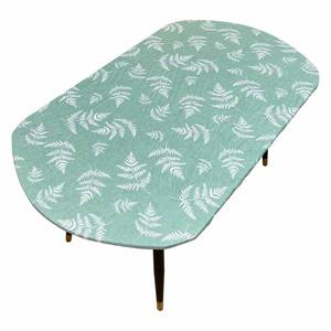 lot 14377 image: Pioggia Oval Vinyl Fitted Tablecloth with Flannel Backing Elastic Table Cloth Waterproof Oil-Proof Plastic Table Cover Best for Up to 48 x 68