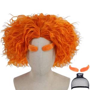 lot 14378 image: Cfalaicos Adult Short Orange Curly Cosplay Wig and Eyebrows,Synthetic Costume Wigs for Halloween Party with Free Wig Cap (Orange)