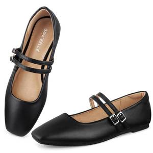 lot 14394 image: Womens Mary Jane Flats Double Straps Ballet Flats Slip On Casual Shoe